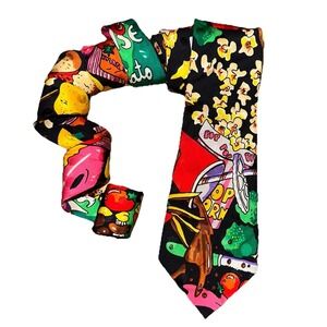 Vintage 1991 Nicole‎ Miller Designer Hand Sewn Silk Food Print Novelty Neck Tie